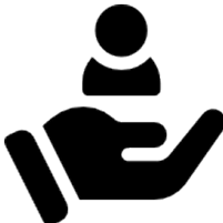 Hand icon holding a person symbol.